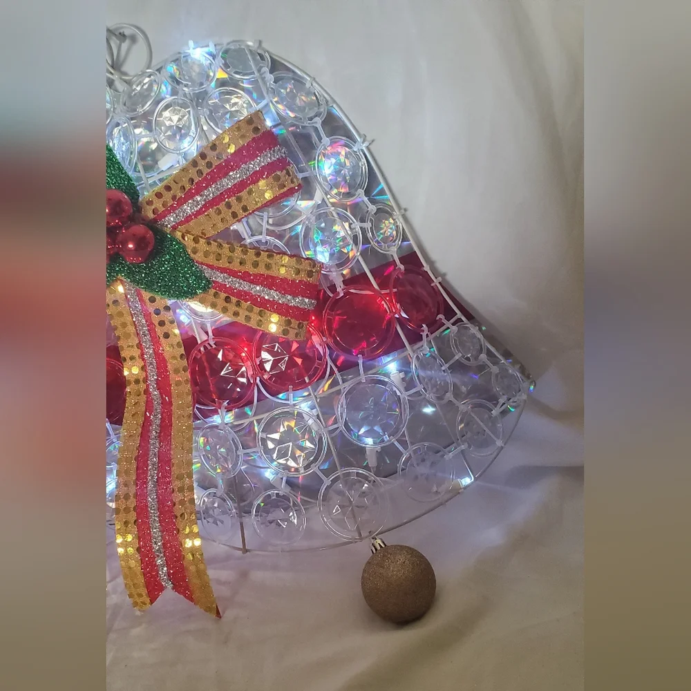 LED Crystal Disc Twin Bells Vtg 2000 Indoor Outdoor Hanging Light Display